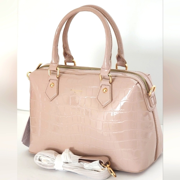 David Jones Paris Pink Patent Leather Embossed Croc Shoulder Handbag - Picture 6 of 8